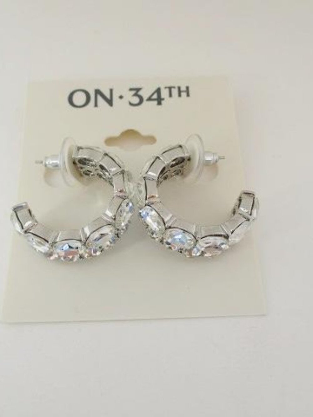 On 34th Silver Sparkle Statement Hoop Earrings NWT